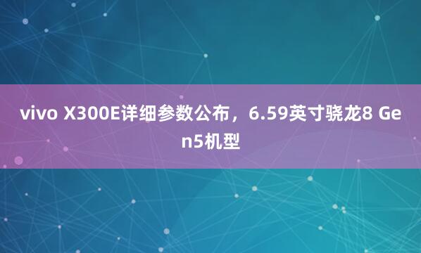 vivo X300E详细参数公布，6.59英寸骁龙8 Gen5机型