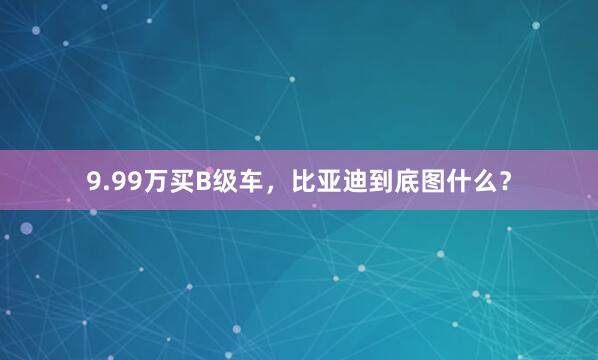 9.99万买B级车，比亚迪到底图什么？