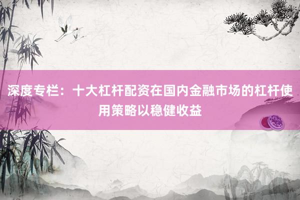 深度专栏：十大杠杆配资在国内金融市场的杠杆使用策略以稳健收益