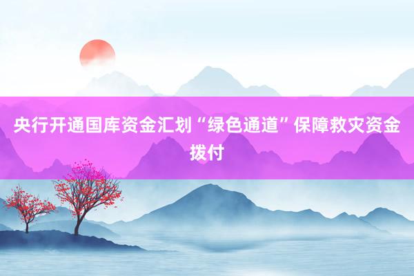 央行开通国库资金汇划“绿色通道”保障救灾资金拨付