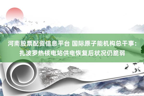 河南股票配资信息平台 国际原子能机构总干事:扎波罗热核电站供电恢复后状况仍脆弱