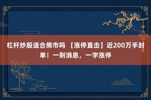 杠杆炒股适合熊市吗 【涨停直击】近200万手封单！一则消息，一字涨停