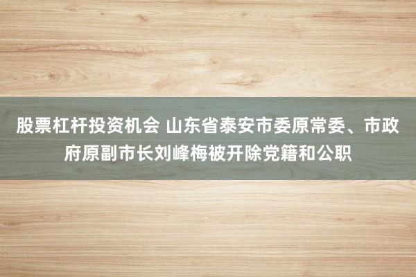 股票杠杆投资机会 山东省泰安市委原常委、市政府原副市长刘峰梅被开除党籍和公职