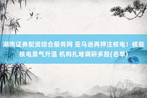 湖南证券配资综合服务网 亚马逊再押注核电！核能核电景气升温 机构扎堆调研多股(名单)